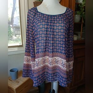 Blu Pepper Boho Sheer  Peasant Top Blouse Size M